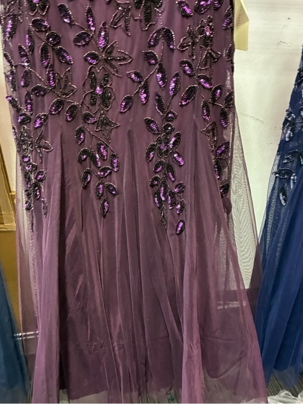 Adrianna Papell Plum Embellished Tulle Maxi Dress - Picture 13 of 14